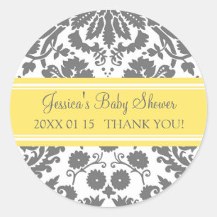 Stickers Baby shower damassé gris jaune Favoriser
