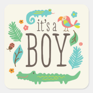 Stickers Baby shower dans la jungle - Garçon