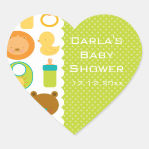 Stickers Baby shower de coeur Lion et Teddy Bear