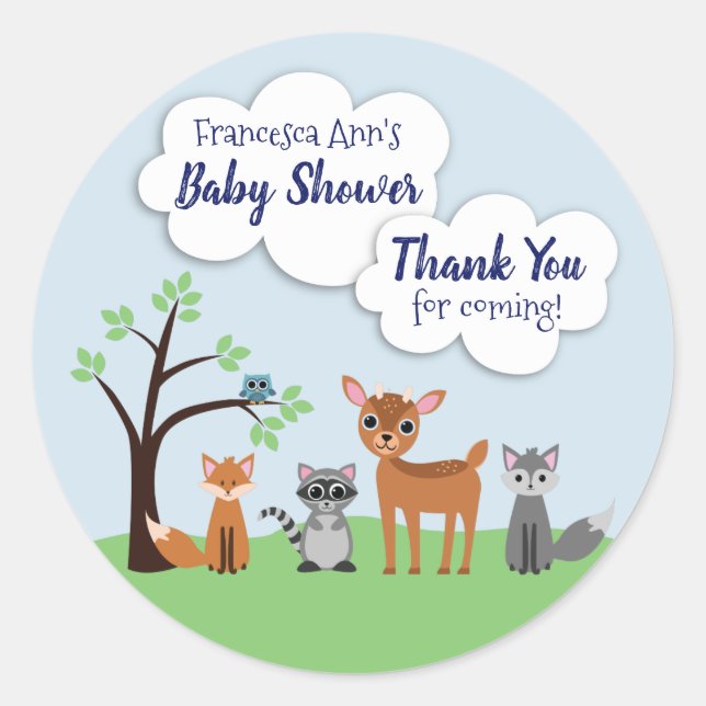 Stickers Baby shower de création Woodland (Devant)