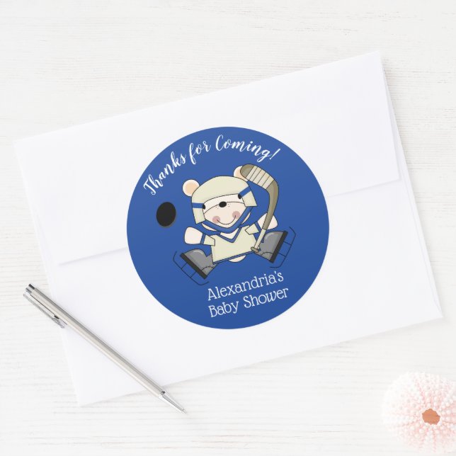 Stickers Baby shower de l'ours polaire de hockey F (Enveloppe)