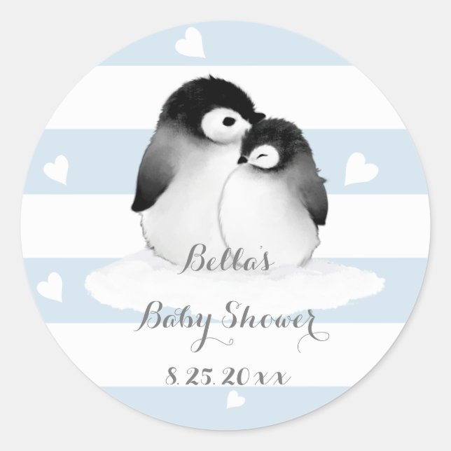 Stickers Baby shower de pingouin bleu (Devant)