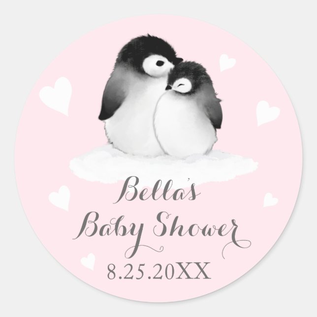 Stickers Baby shower de pingouins roses (Devant)