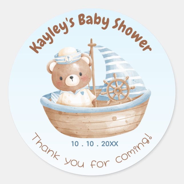 Stickers Baby shower d'ours nautique Favoriser les (Devant)