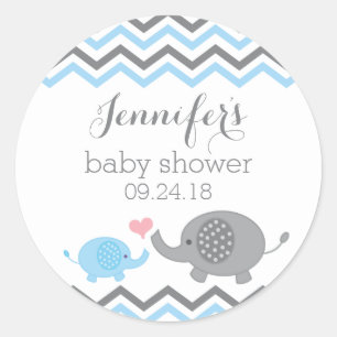 Stickers Baby shower éléphant   Blue Grey Chevron