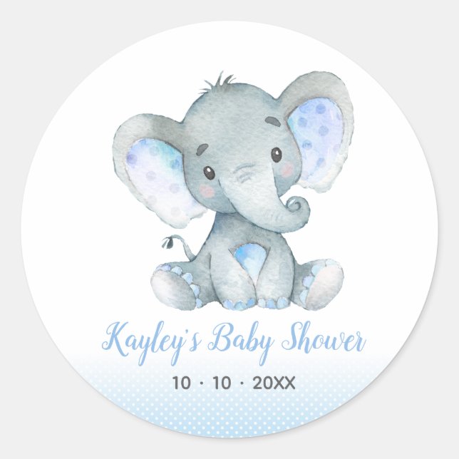 Stickers Baby shower éléphant Favoriser pour garço (Devant)