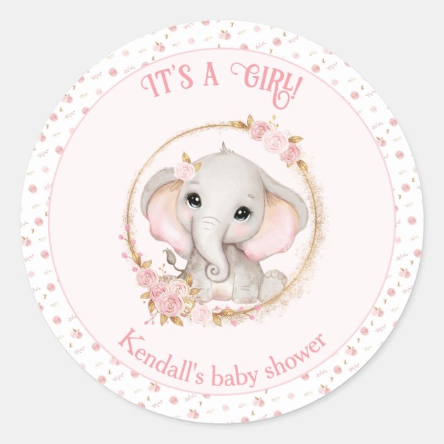 Stickers Baby shower Eléphant Rose fille mignonne (Devant)