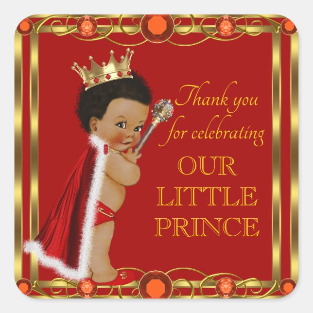 Stickers Baby shower en or rouge Afro Prince Jewel (Devant)
