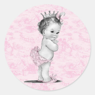 Stickers Baby shower en toile rose vintage