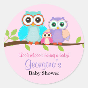 Stickers Baby shower fille de chouette