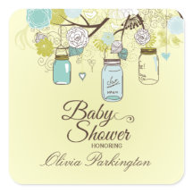 stickers baby shower floral chic bleu mason jar