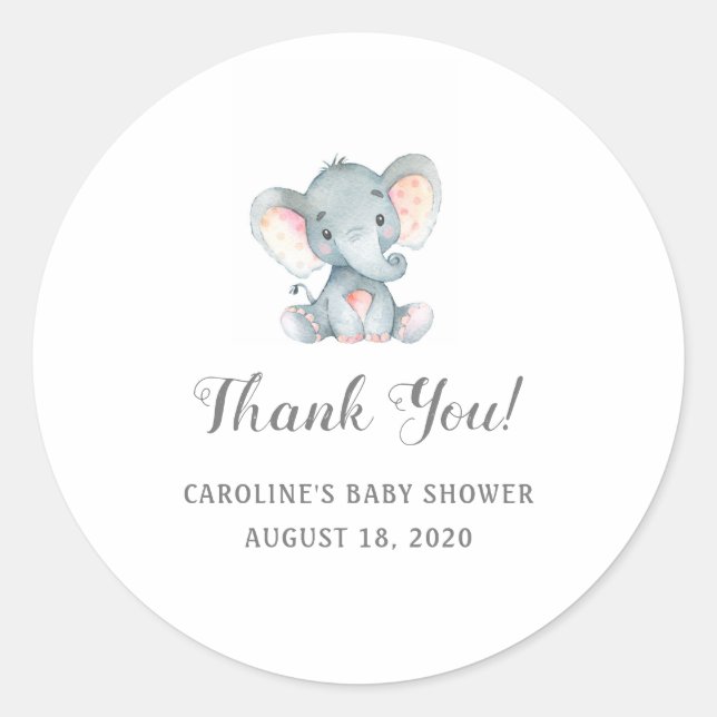 Stickers Baby shower Gir, Merci Eléphant Baby, (Devant)