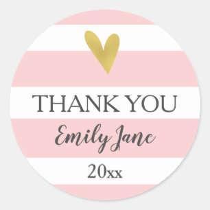 Stickers Baby shower Gold Heart Rose White Stripes