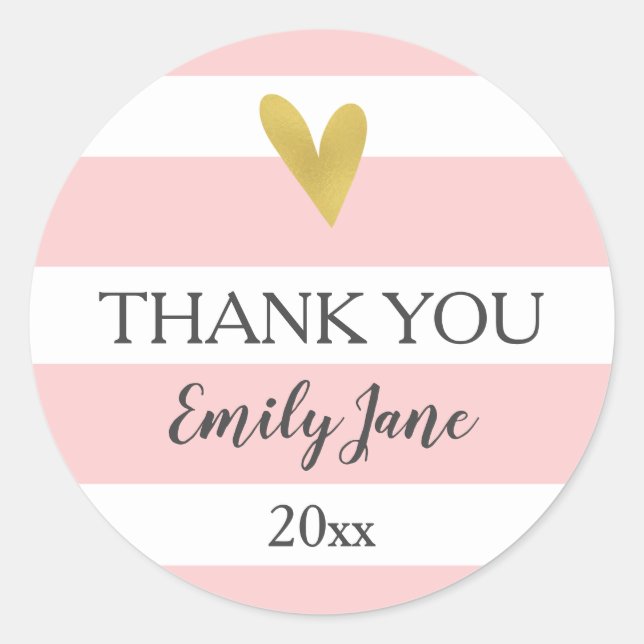 Stickers Baby shower Gold Heart Rose White Stripes (Devant)