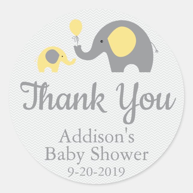 Stickers Baby shower Jaune Elephant Thème Cercle (Devant)