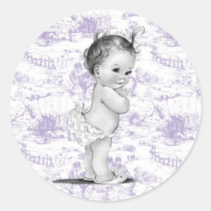 Stickers Baby shower Lavender Purple Vintage Toile