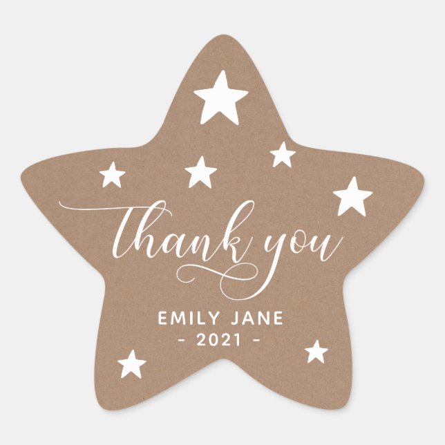 Stickers Baby shower Merci Stars | Kraft (Devant)