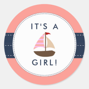 Stickers Baby shower nautique - C'est une fille !