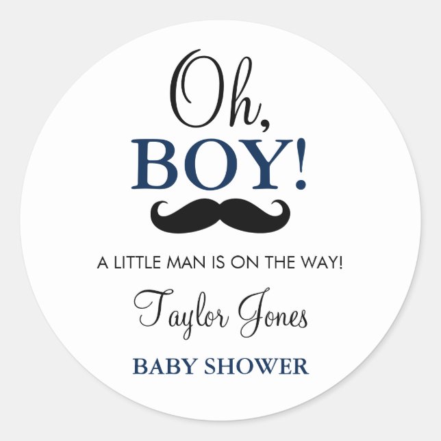 Stickers Baby shower Oh Boy Mustache (Devant)
