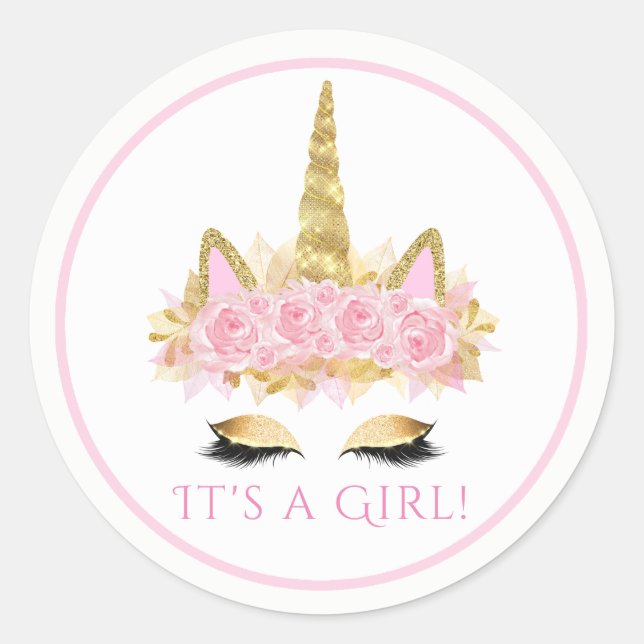 Stickers Baby shower or rose face Unicorn mignon (Devant)