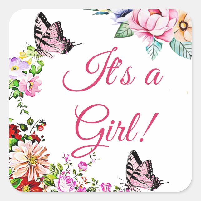 Stickers Baby shower papillon aux jolies fleurs (Devant)