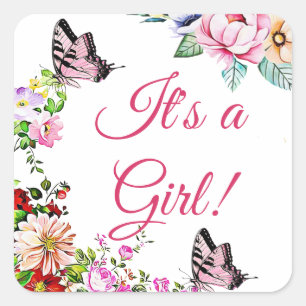 Stickers Baby shower papillon aux jolies fleurs