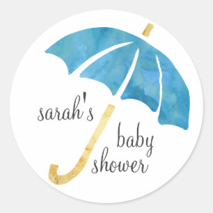 Stickers Baby shower Parapluie Bleu Favoriser