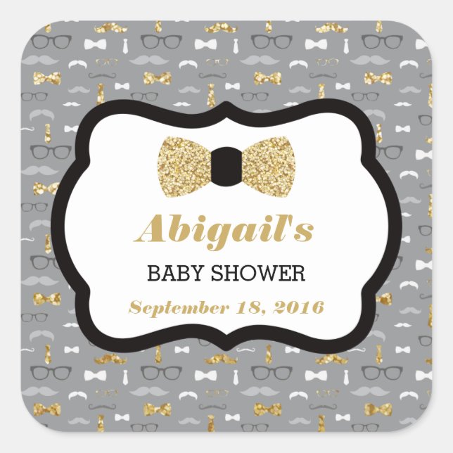 Stickers Baby shower petit homme, Or, gris, noir (Devant)