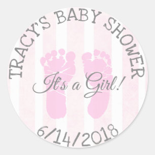 Stickers Baby shower Pink It a Girl Footprints