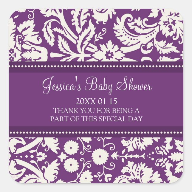 Stickers Baby shower Plum Damask Favoriser (Devant)