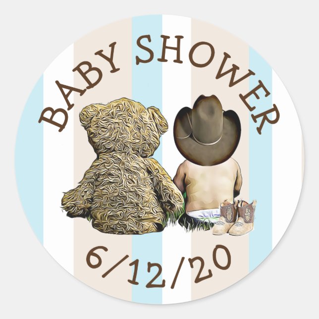 Stickers Baby shower pour ours en cowboy et en ted (Devant)