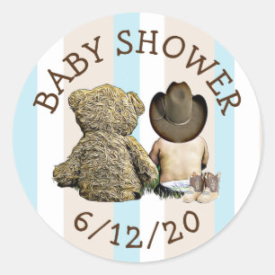 Stickers Baby shower pour ours en cowboy et en ted