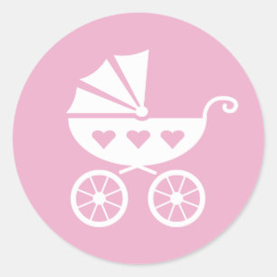 stickers baby shower rose avec prêtre chariot mign