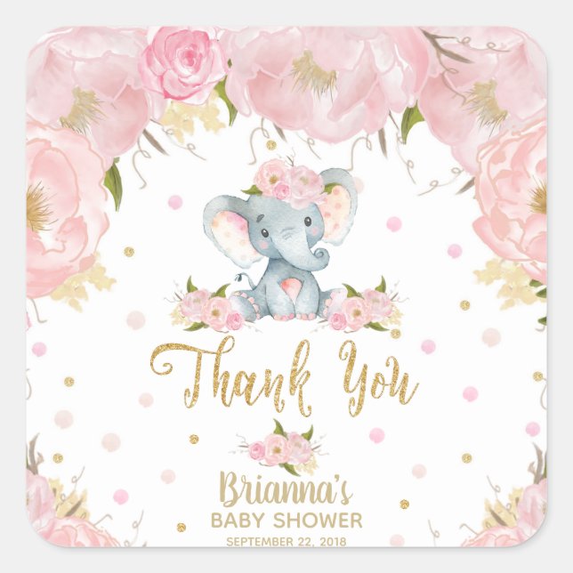 Stickers Baby shower rose floral mou Eléphant (Devant)