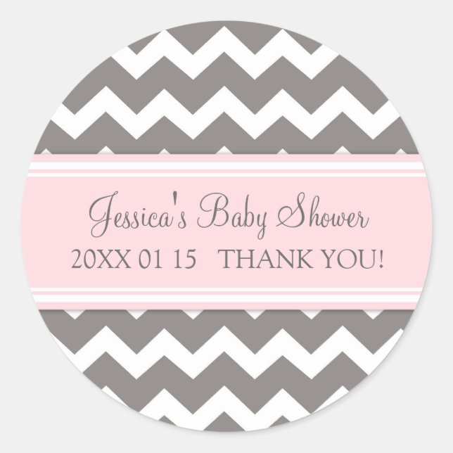Stickers Baby shower rose Gris Chevron Favoriser l (Devant)