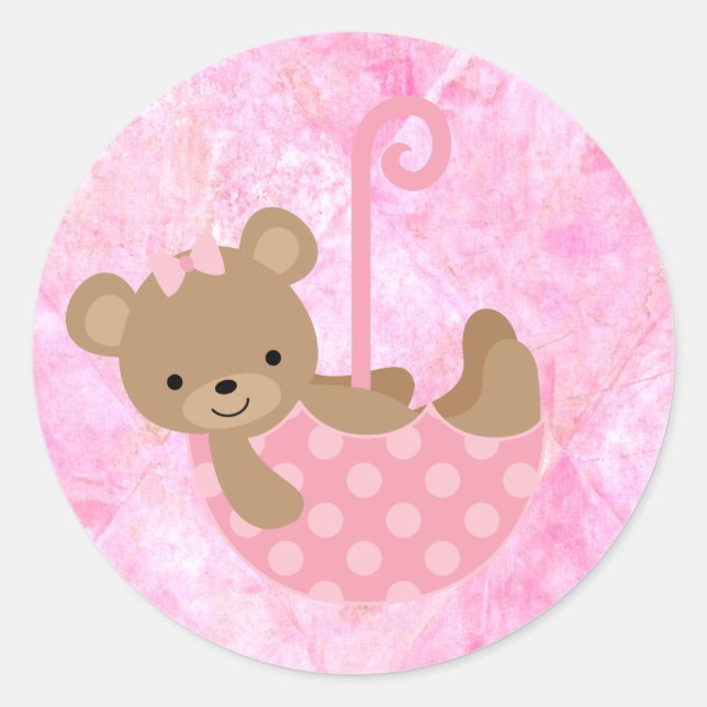 Stickers Baby shower rose ours (Devant)