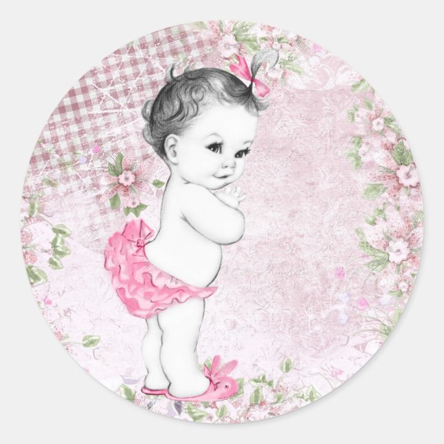 Stickers Baby shower rose vintage (Devant)