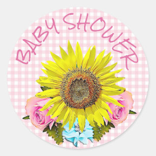 Stickers BABY SHOWER tournesol rose En vichy
