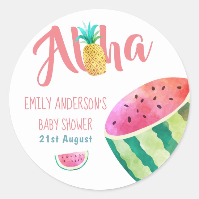 Stickers Baby shower tropical Fruit Melon ALOHA (Devant)