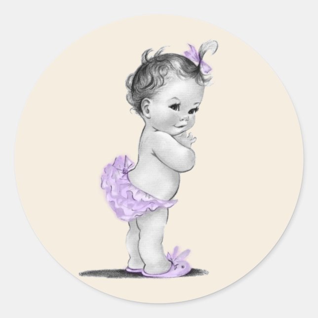 Stickers Baby shower vintage Lavender violet (Devant)