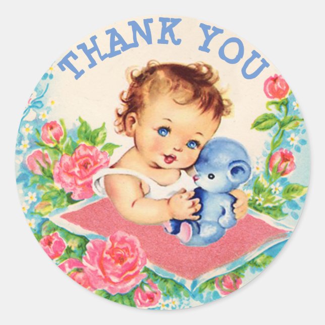 Stickers Baby shower Vintage Merci (Devant)