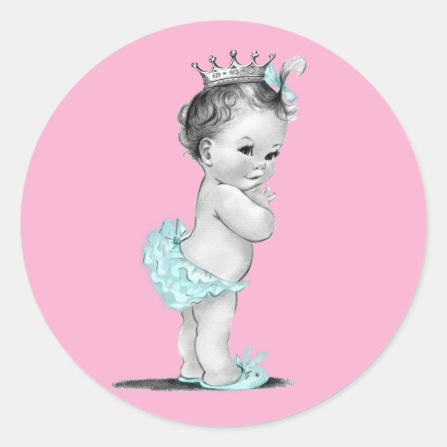 Stickers Baby shower vintage rose princesse (Devant)