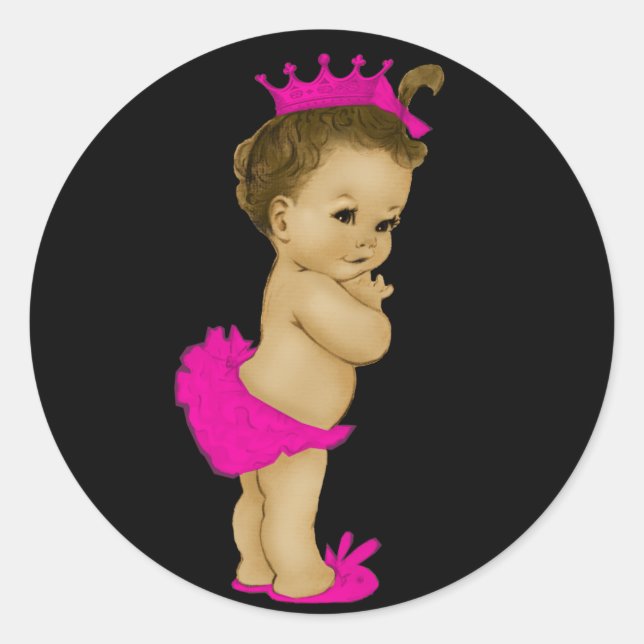 Stickers Baby shower vintage rose princesse (Devant)