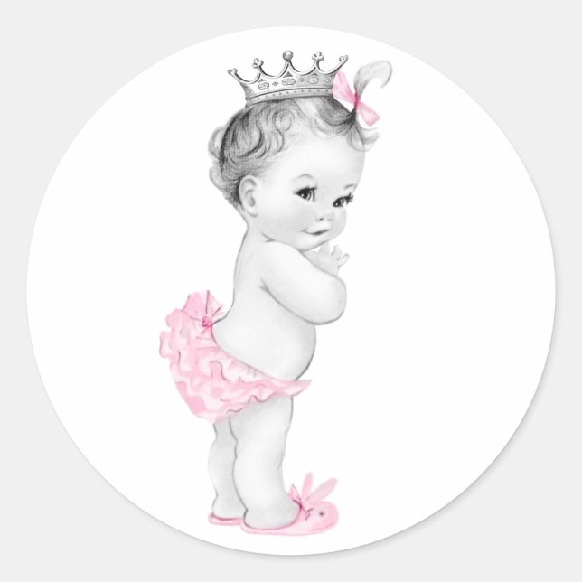 Stickers Baby shower vintage rose princesse (Devant)