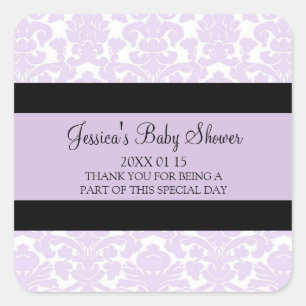 Stickers Baby shower Violet Damask Favoriser