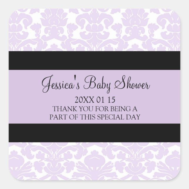 Stickers Baby shower Violet Damask Favoriser (Devant)