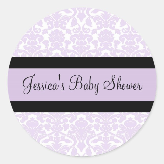 Stickers Baby shower Violet Damask Favoriser (Devant)