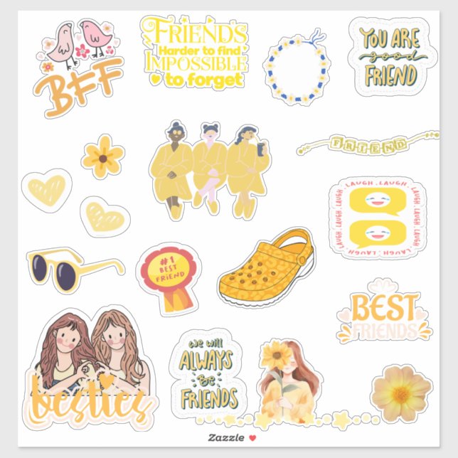 Stickers BFF mignon, Meilleur Ami Jaune, Besties (Feuille)