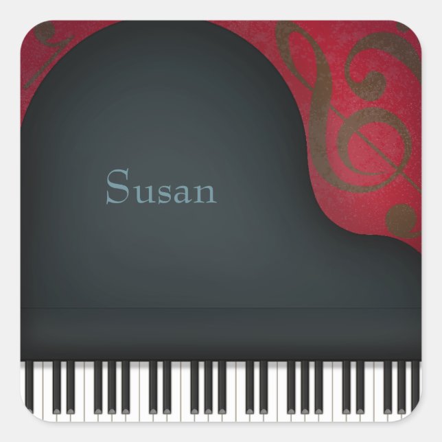 Stickers Black Grand Piano de nom personnalisé (Devant)