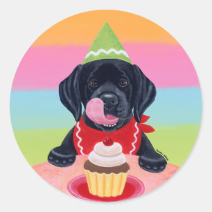 Stickers Black Lab Puppy Anniversaire Cupcake